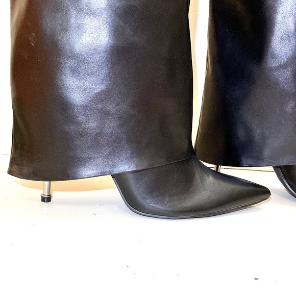 Liliana Black Fold Over Pointed Toe Side Zip Knee High Heel Boots sz 10 - Picture 14 of 16